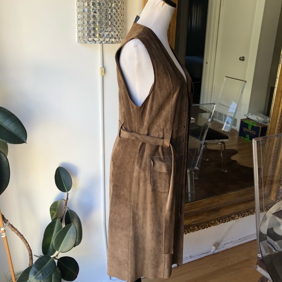 Zara Woman Brown Sleeveless Suede Vest with Belt and Pockets size Medium - Picture 4 of 9